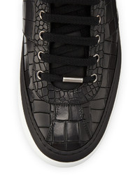 Jimmy Choo Belgravia Crocodile Embossed High Top Sneaker Black