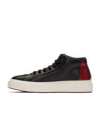 Salvatore Ferragamo Black And Red Tour High Top Sneakers
