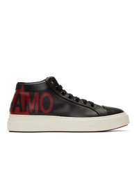 Salvatore Ferragamo Black And Red Tour High Top Sneakers