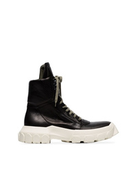 Rick Owens Black And White Stivale Leather Hi Top Sneakers