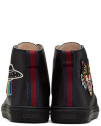Gucci Black Angry Cat And Ufo Major High Top Sneakers