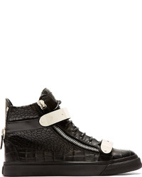 Giuseppe Zanotti Black Croc Embossed Leather High Top Sneakers