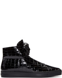 Versace Black Croc Embossed Medusa High Top Sneakers