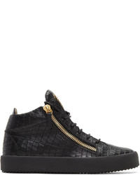 Giuseppe Zanotti Black Croc Embossed Zayn High Top Sneakers