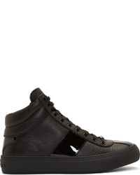 Jimmy Choo Black Grained Leather Belgravi High Top Sneakers