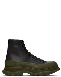 Alexander McQueen Black Khaki Leather Tread Slick Sneakers