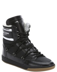 Saint Laurent Black Leather And Fabric Court Classic Lace Up High Tops