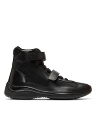 Prada Black Leather And Mesh S High Top Sneakers