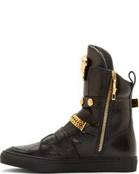 Versace Black Leather Chain Sneakers