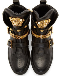 Versace Black Leather Chain Sneakers