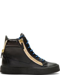 Giuseppe Zanotti Black Leather Contrast Laces High Top Sneakers