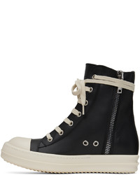 Rick Owens Black Leather High Sneakers
