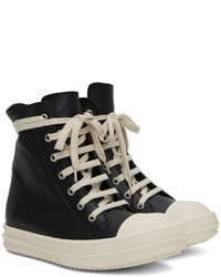 Rick Owens Black Leather High Sneakers