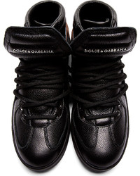 Dolce & Gabbana Black Leather High Top Sneakers