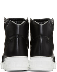 Versace Black Leather High Top Sneakers