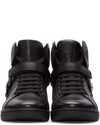 Versace Black Leather Mesh High Top Sneakers