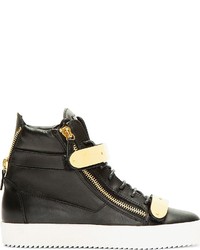 Giuseppe Zanotti Black Leather Metal Accent High Top Sneakers