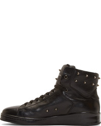 Alexander McQueen Black Leather Studded Elgar High Top Sneakers