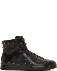Alexander McQueen Black Leather Studded Elgar High Top Sneakers