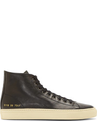 Common Projects Black Leather Tournat High Top Sneakers