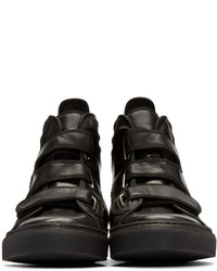 Raf Simons Black Leather Velcro High Top Sneakers