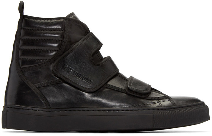 Raf Simons Black Leather Velcro High Top Sneakers 905 SSENSE Lookastic