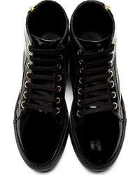 Versus Black Patent Leather Safety Pin High Top Sneakers