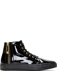 Versus Black Patent Leather Safety Pin High Top Sneakers