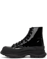Alexander McQueen Black Patent Tread Slick High Sneakers