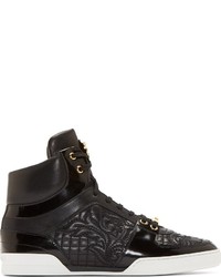 Versace Black Quilted Leather High Top Sneakers