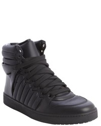 Gucci Black Quilted Nylon And Leather Lace Up High Top Sneakers