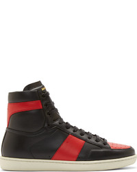 Saint Laurent Black Red Leather High Top Sneakers