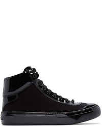 Jimmy Choo Black Velvet And Leather Argyle High Top Sneakers