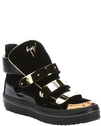 Giuseppe Zanotti Black Velvet And Patent Leather Ace High Top Sneakers