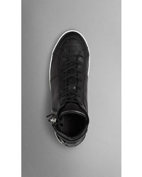 Burberry Buckle Detail Leather High Top Trainers