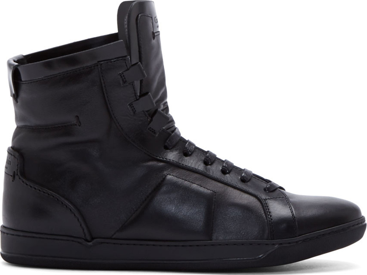 Calvin Klein Collection Black Leather Paneled High Top Sneakers, $485 ...