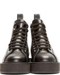 Comme des Garcons Comme Des Garons Black Leather Double Sole High Top Sneakers
