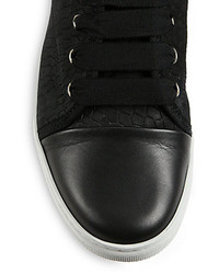 Lanvin Croc Embossed Leather High Top Sneakers