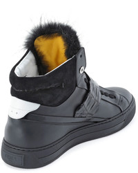 Fendi Croc Strap Leather High Top Sneaker Black
