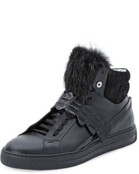 Fendi Croc Strap Leather High Top Sneaker Black