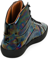 Bally Eticon Petrol Patent Leather High Top Sneakers