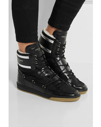 Saint Laurent Faux Shearling Lined Leather And Shell High Top Sneakers Black
