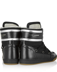 Saint Laurent Faux Shearling Lined Leather And Shell High Top Sneakers Black