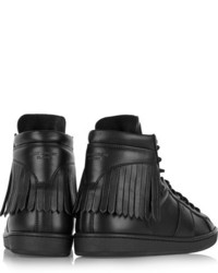 Saint Laurent Fringed Leather High Top Sneakers Black