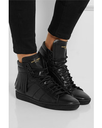Saint Laurent Fringed Leather High Top Sneakers Black