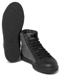 Brioni Gymnasium Leather And Felt High Top Sneakers