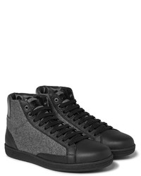 Brioni Gymnasium Leather And Felt High Top Sneakers