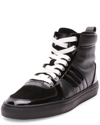 Bally Hervey High Top Sneaker With Patent Leather Black