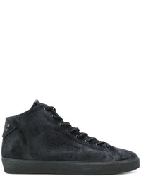Leather Crown High Top Lace Up Sneakers