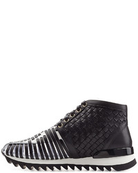 Balmain High Top Sneakers With Leather